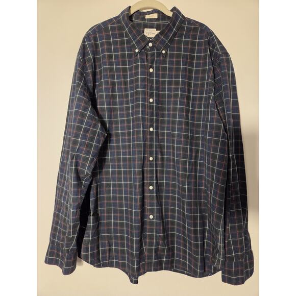 J Crew Classic Button Down Shirt Blue Plaid 100's 2 Ply Yarn Mens XXL - Picture 1 of 8